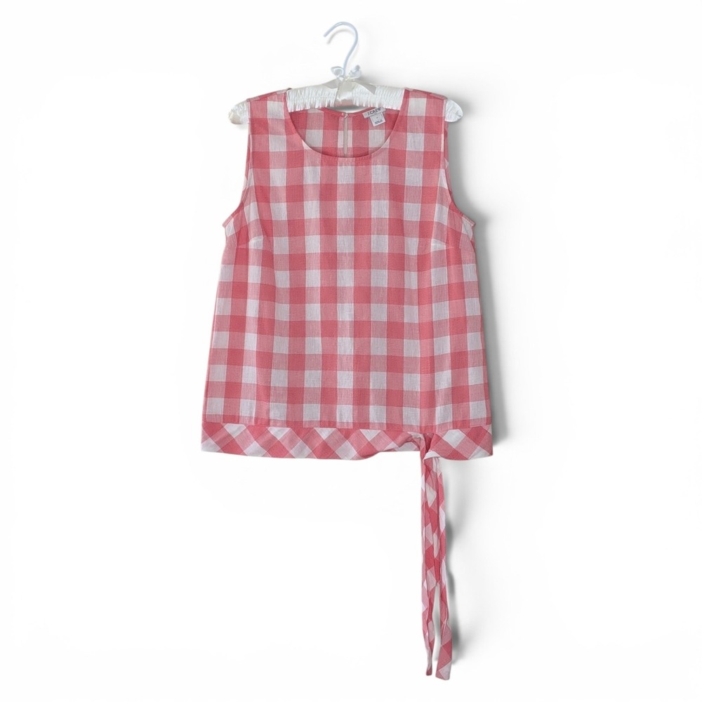 J.Crew Pink Gingham Cotton Linen Sleeveless Side Tie Top Size 4